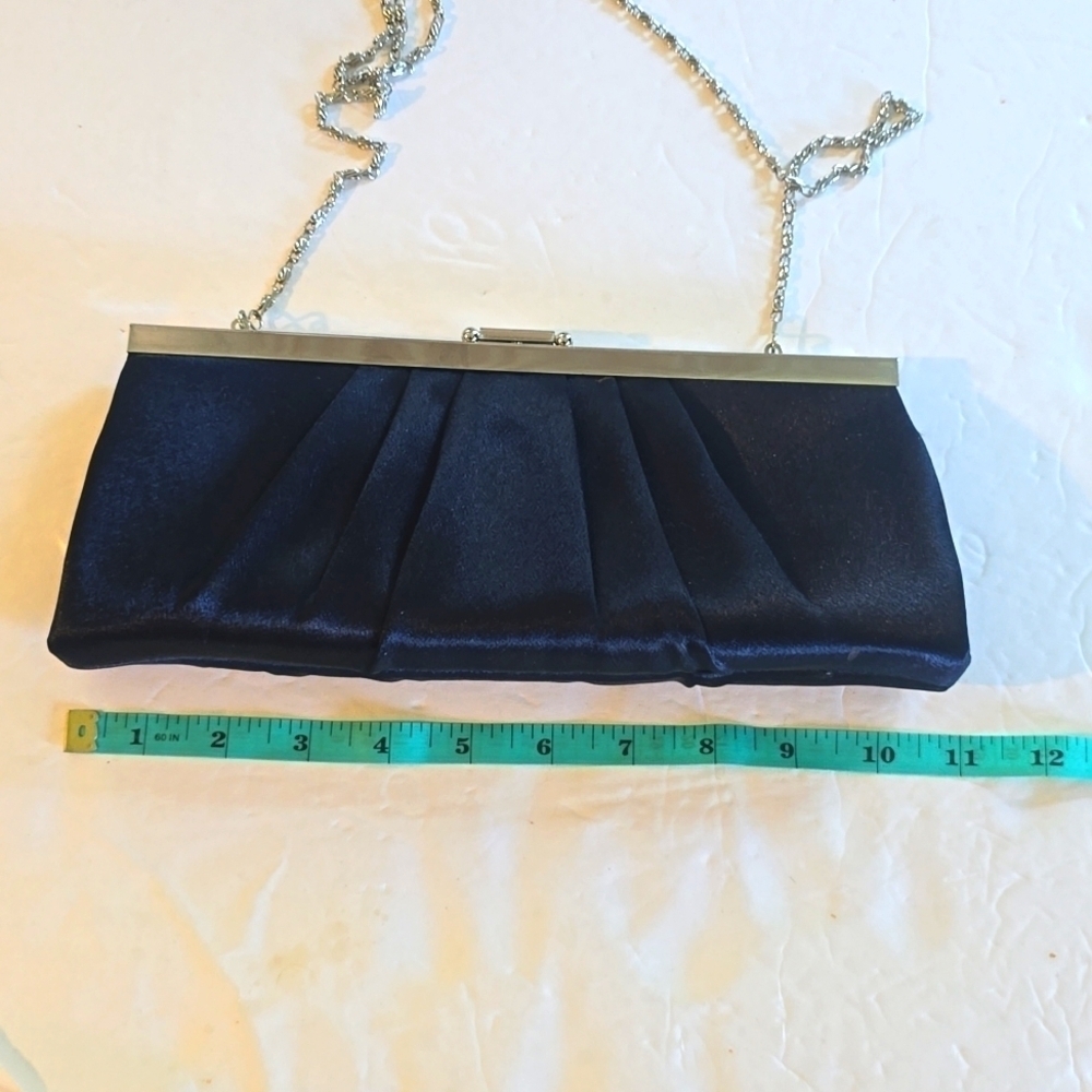 Gunne Sax | Navy Blue/ Silver Satin Evening Clutch Elegant Stunning! Large - Picture 7 of 14